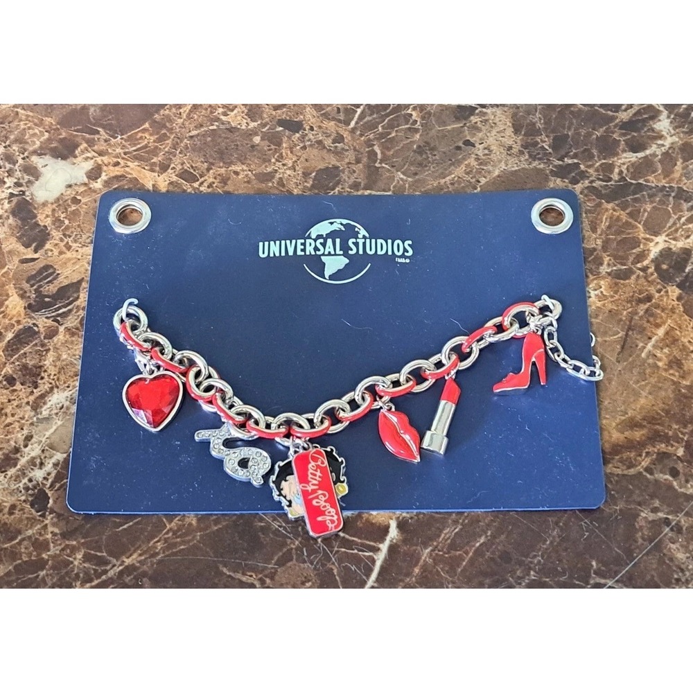 NEW Universal KFS/FS Betty Boop Face, XO, and Heart Charm Bracelet Silver-tone